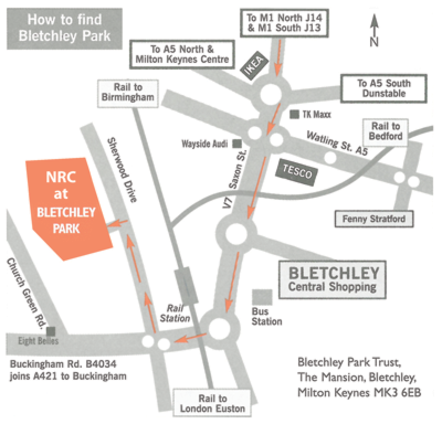 Map of the Bletchley Park site showing transport links