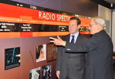 RSGB Board Chairman Bob Whelan, G3PJT shows Ed Vaizey MP around the RSGB National Radio Centre, 11 July 2012